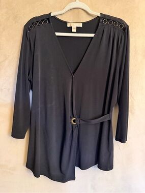 Michael Kors Black Wrap Tunic with Grommet Shoulder Detail